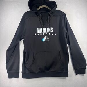 Marlins Baseball Hoodie Sweatshirt Mens M Black Performance MLB